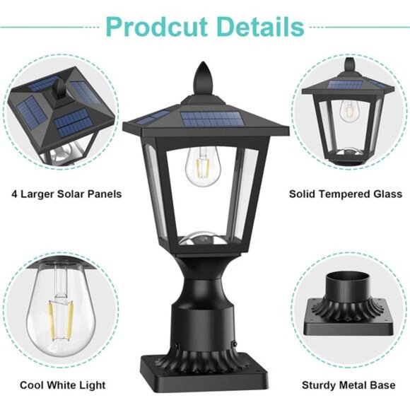 Solar Post Lights Solar Lamp Post Lights for Pathway, Driveway, Front/Back Door - Picture 4 of 7